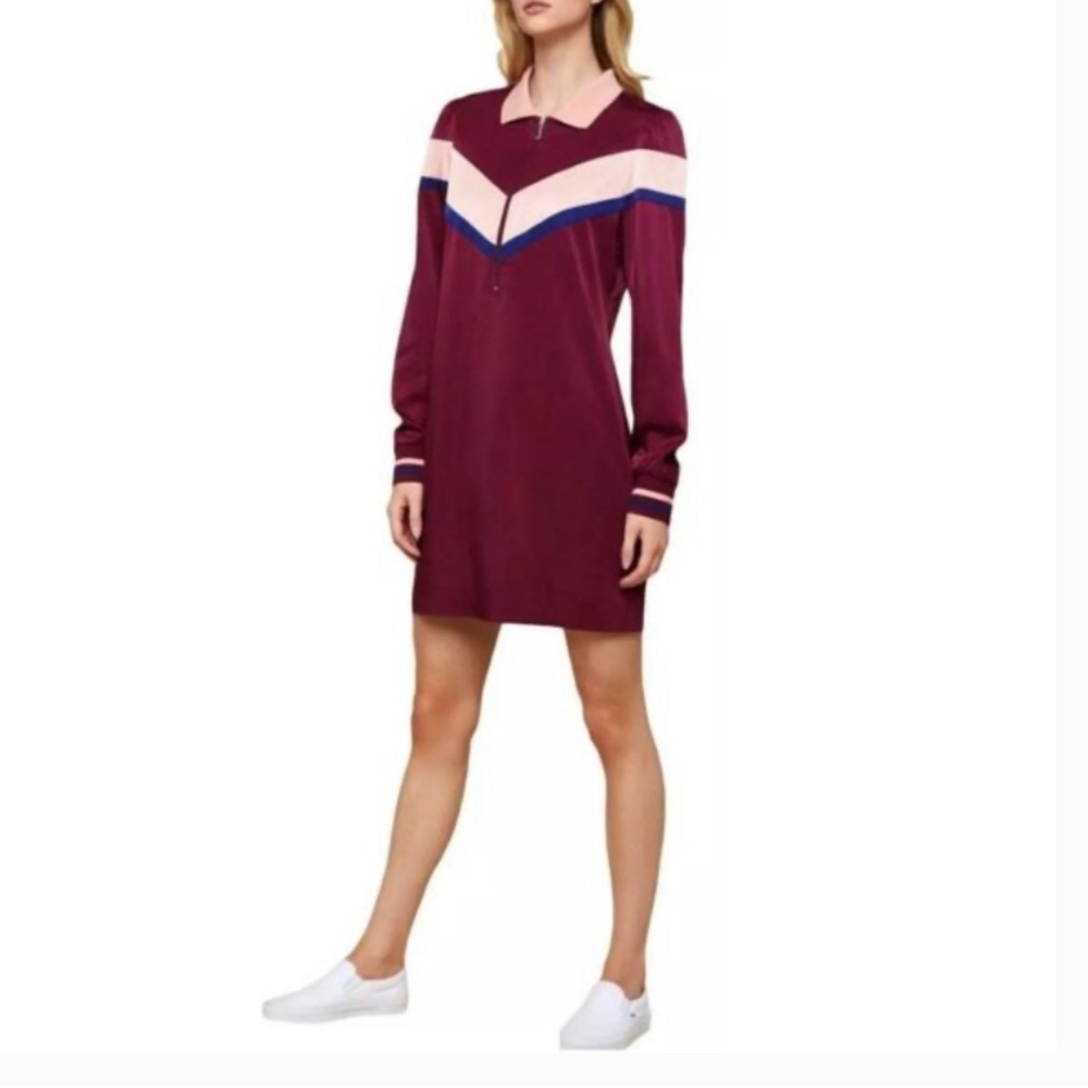 Juicy Couture Wine Dusty Pink Colorblock Satin Track Dress size M NWT